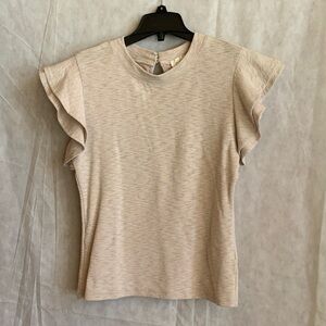 Deletta Beige Ruffle Sleeve Tee